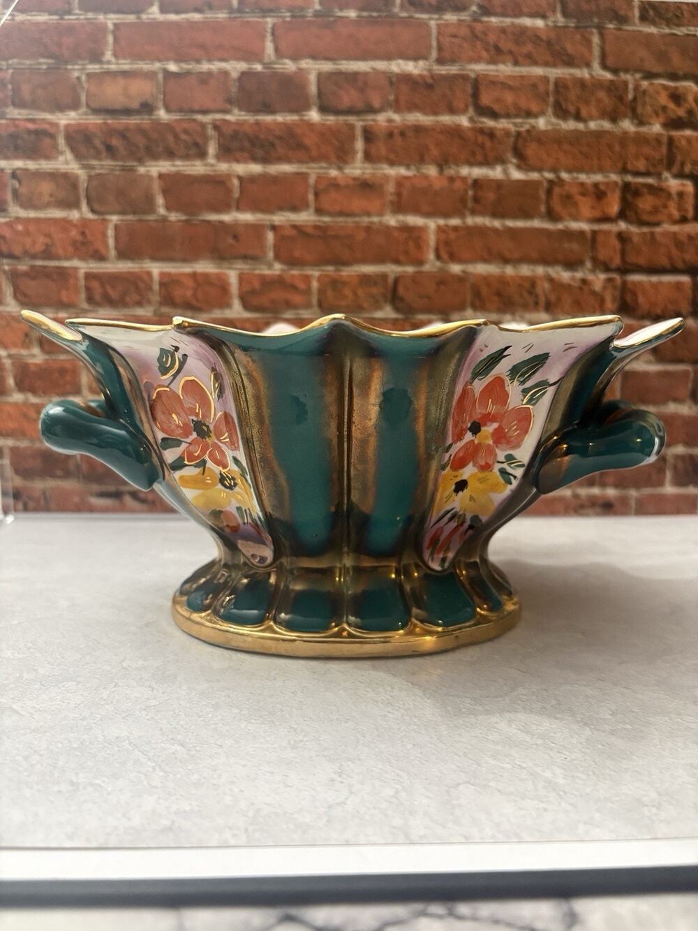 Vintage M. Girardi Signed Art Pottery Iridescent Gold Vase Italy 1068